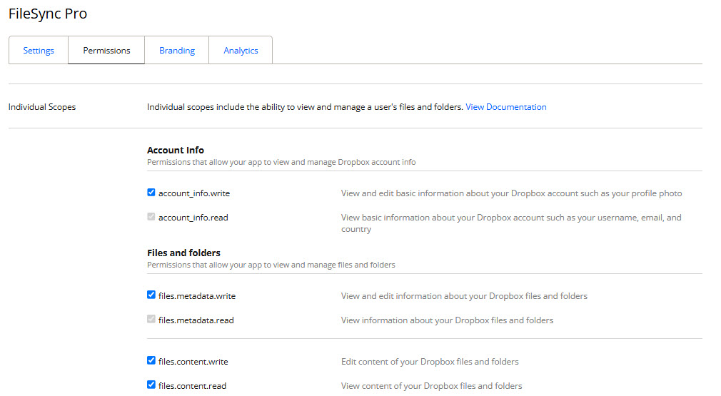 FileSync Pro Permissions Option
