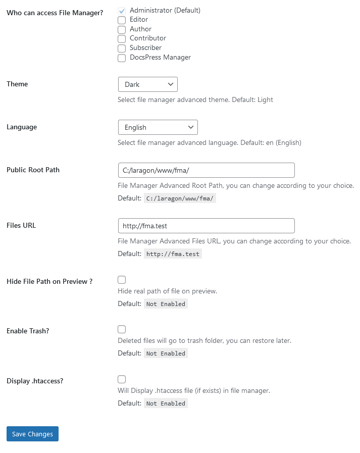 File search and filter options.