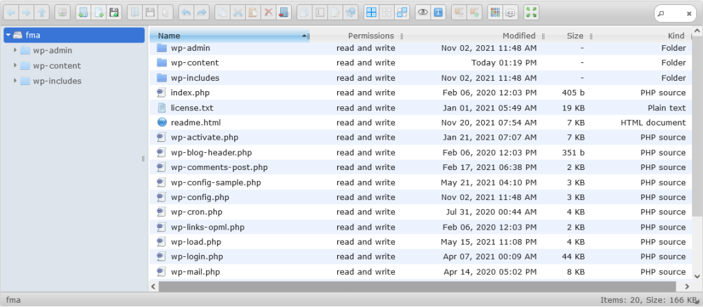 Screenshot displaying the dashboard layout of Advanced File Manager