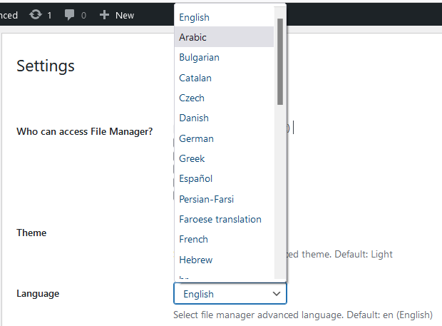 Screenshot showing settings panel alongside folder structure