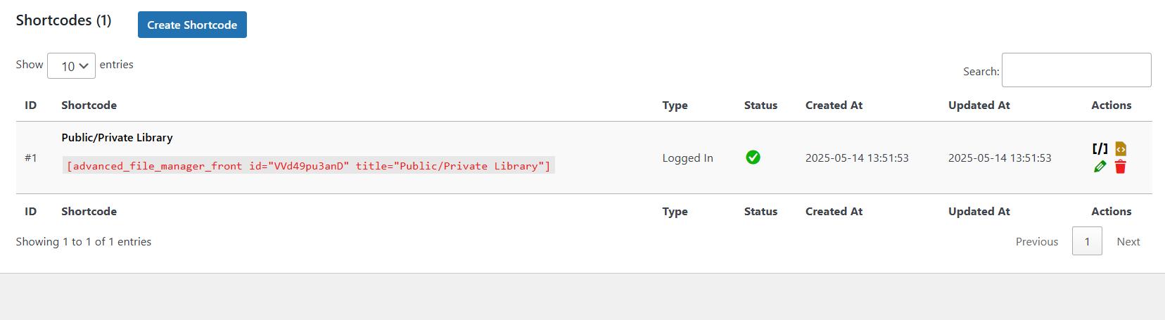 copy the generated shortcode